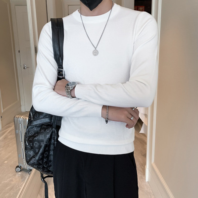 2025新款秋季薄款修身黑白色低领圆领毛衣针织打底衫内搭毛线衣男