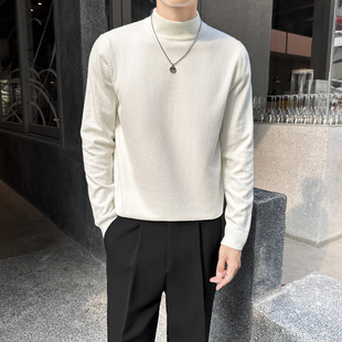 保暖套头打底衫 秋冬季 修身 百搭内搭长袖 半高领毛衣针织衫 线衫 男士