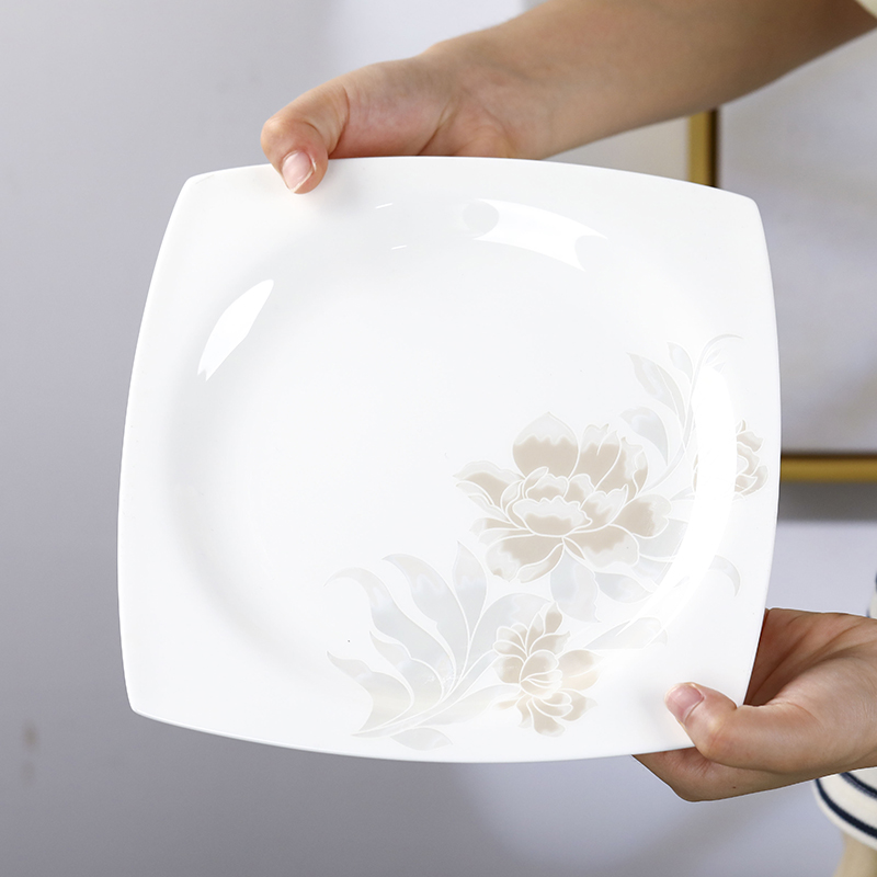 家用菜盘骨瓷方形可微波炉平盘