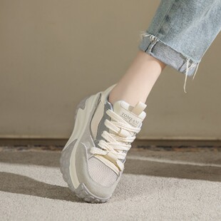 显脚小网红爆款老爹鞋子女款2025春夏季新款厚底百搭运动休闲女鞋