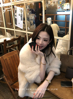 三喜threec【我懂你要的软糯飘逸】100%羊毛皮毛一体小羊羔毛外套