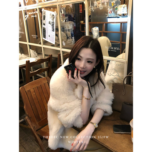 三喜threec皮毛一体小羊羔毛外套