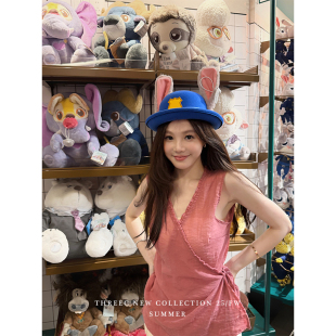 小上衣女 原创宽松设计感粉色绑带V领无袖 三喜threec .甜蜜树莓