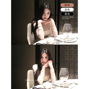 修身 三喜threec 半透纯欲性感打底衫 法式 显瘦内搭上衣女 Julia