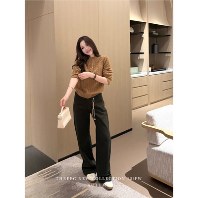 三喜threec羊毛立领麻花羊毛衫