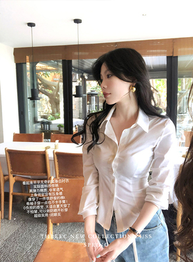 三喜threec 喜强推！“面膜紧身白衬衣”第一件有弹力紧身衬衫女