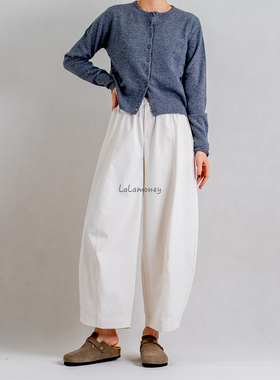 lalamoney100%澳洲美丽诺超细绵羊毛针织衫纯色圆领气质女士开衫