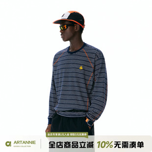 ARTANNIE 美式撞色哈苏线长袖t恤男秋季新款条纹运动卫衣男生上衣
