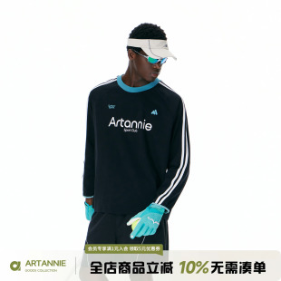 ARTANNIE 美式撞色条纹运动长袖t恤男款2026秋季户外休闲情侣上衣