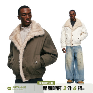 ARTANNIE美式宽松重磅座山雕外套男冬季情侣短款加厚防寒毛领棉服
