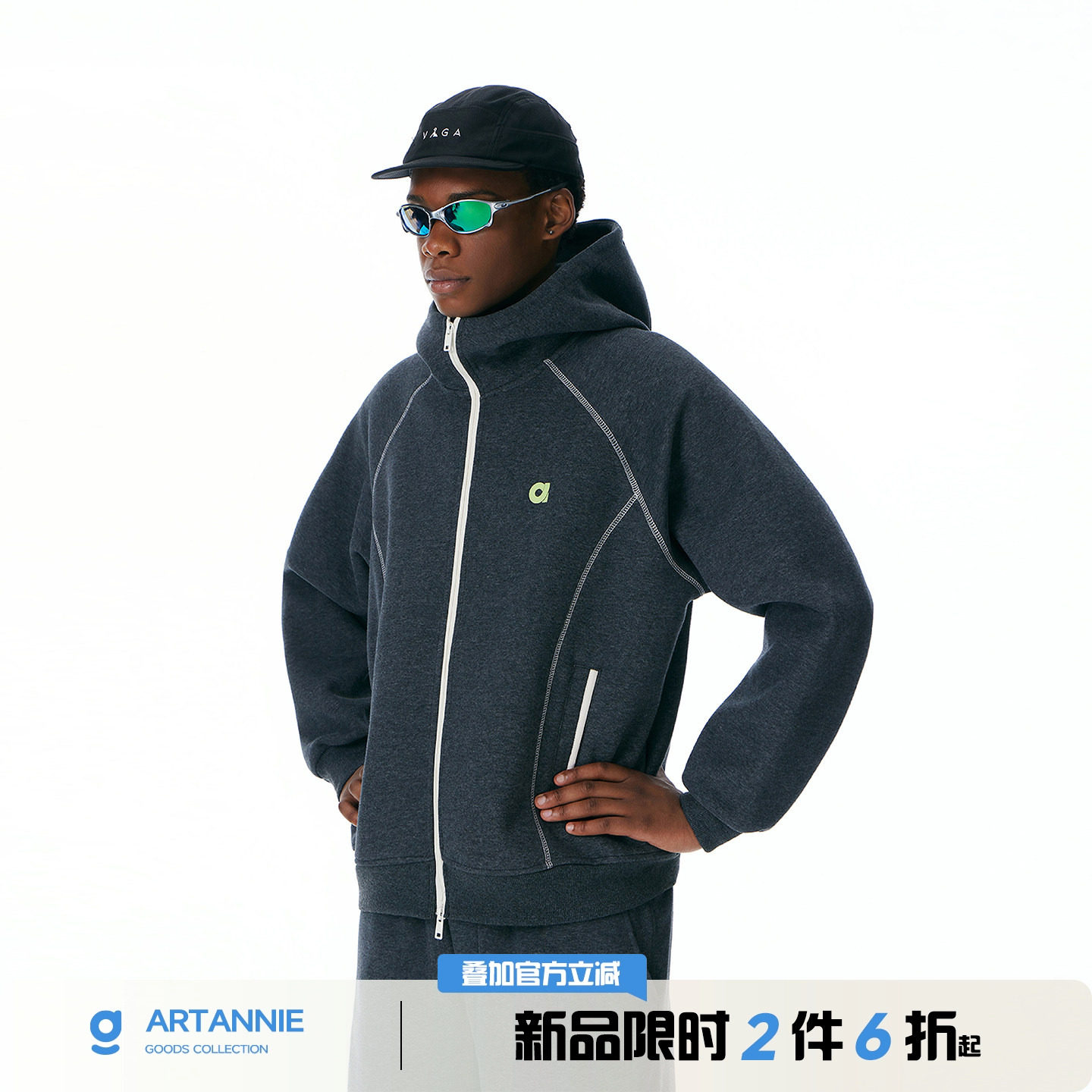 ARTANNIE哈苏线开衫连帽卫衣男2026秋季新款情侣拉链帽衫运动套装图片