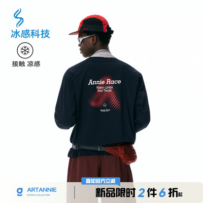 ARTANNIE 户外运动凉感印花长袖t恤男款夏季美式圆领宽松情侣上衣