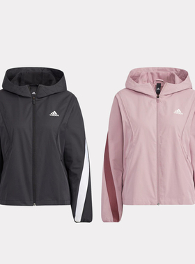 阿迪达斯女子春秋运动休闲梭织防风连帽夹克外套HF2469 HF0046