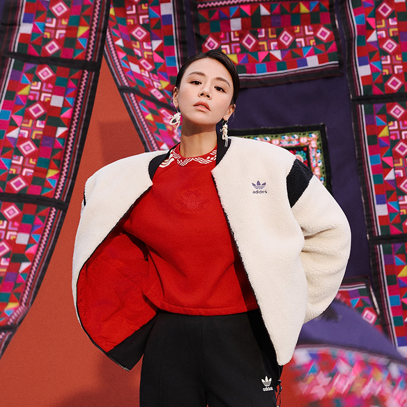 Adidas阿迪达斯SHERPA BOMBER联名款双面穿仿羊羔绒棉服 IX4214