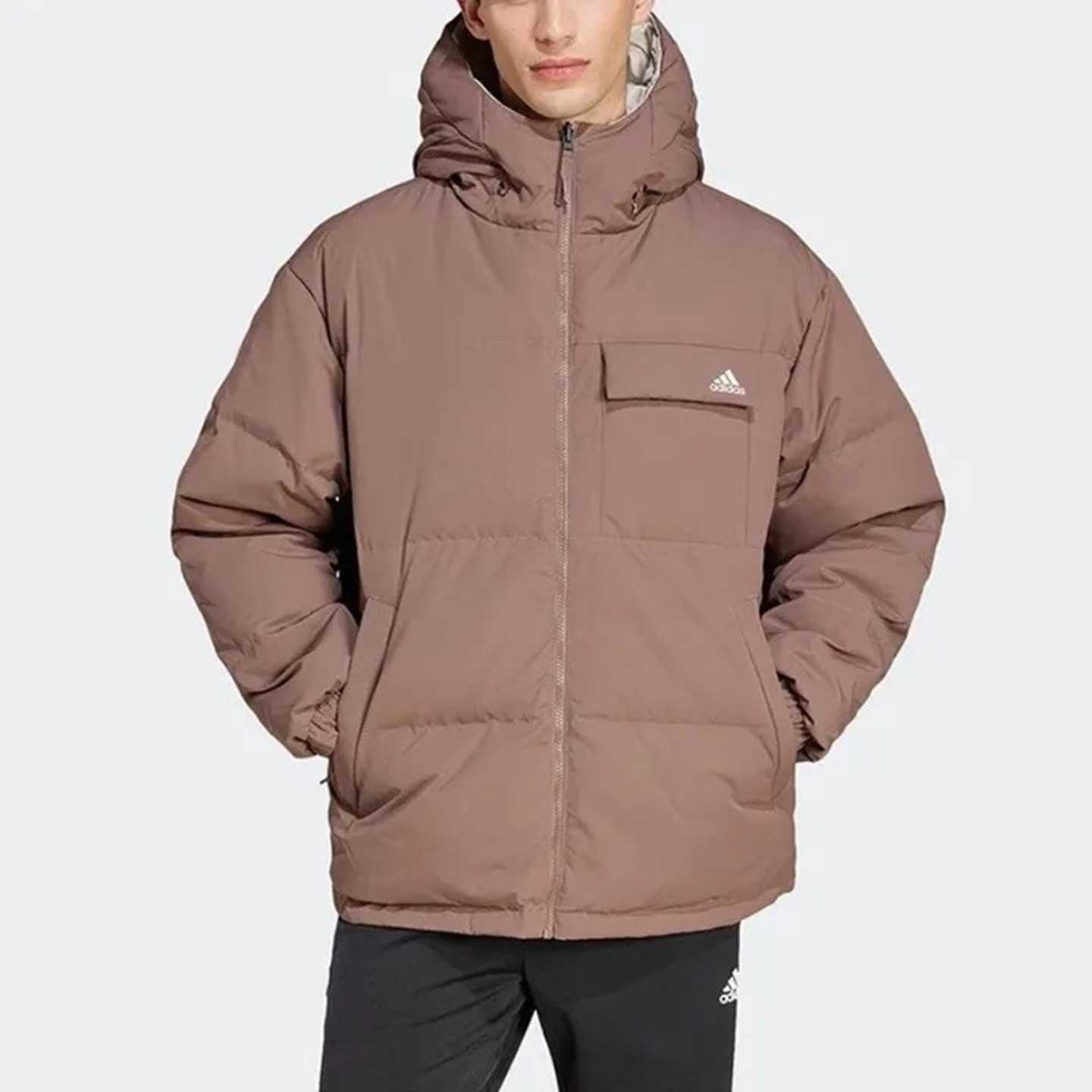 阿迪达斯JACKET DOWN双面穿保暖休闲600蓬连帽鸭绒羽绒服 JM9130