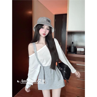 Amy艾米家套装正版学院风长袖高腰显瘦包裙裙裤套装女