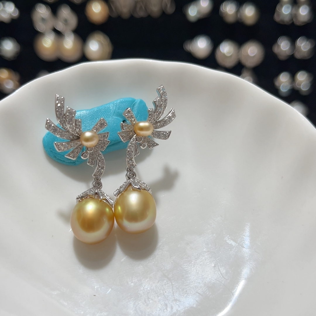 浓金金珠keshi+10.2mm浓金金珠双珠耳钉