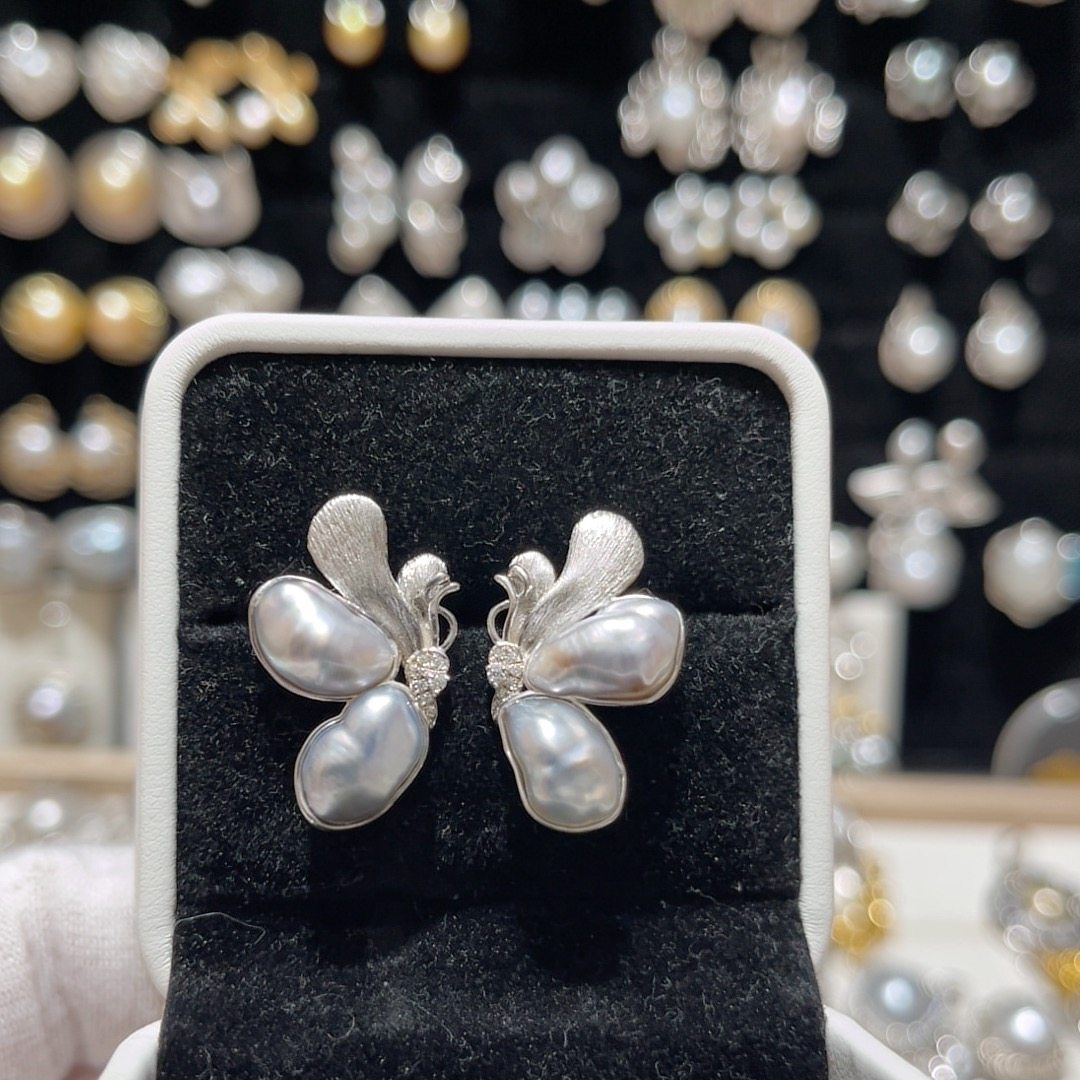 银灰调大溪地无核keshi双珠蝴蝶包镶耳钉S925银包镶,珠宝/钻石/翡翠,耳饰,淘宝优惠券,粉丝福利购,淘宝优惠卷