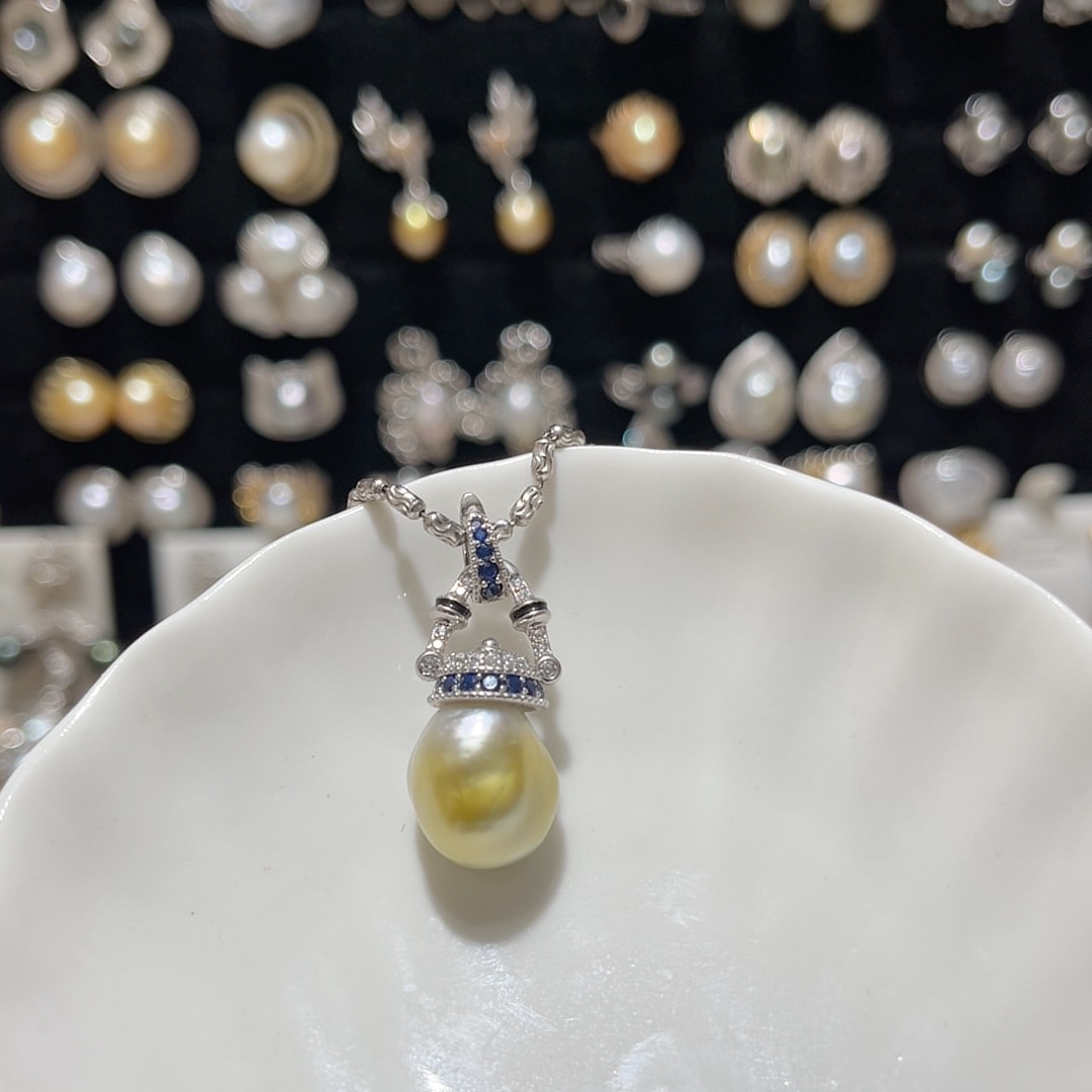 银蓝鎏金澳白巴洛克S925银蓝钻万能扣吊坠（不含链）