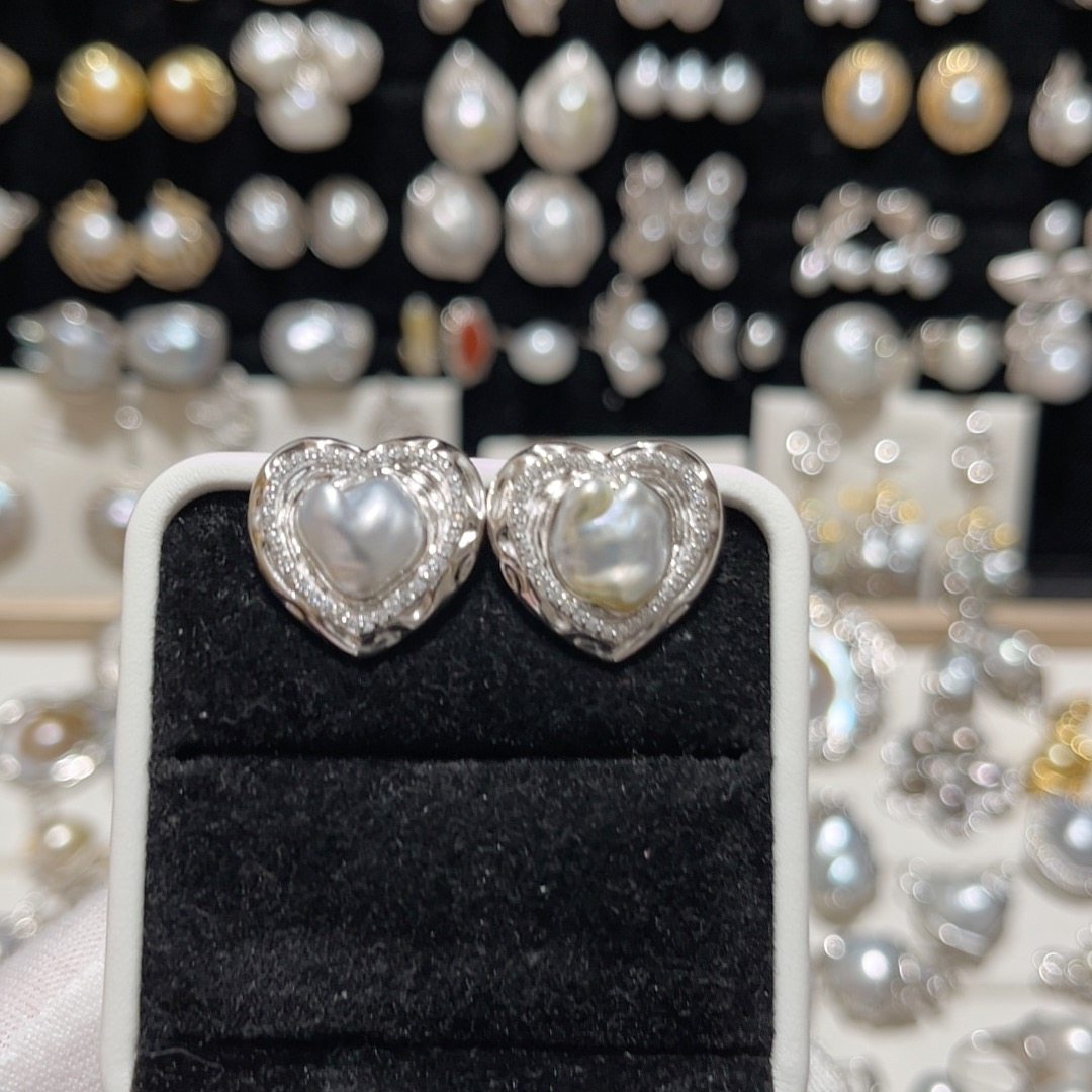 鎏金澳白无核keshi精工爱心包镶耳钉S925银包镶,珠宝/钻石/翡翠,耳饰,淘宝优惠券,粉丝福利购,淘宝优惠卷