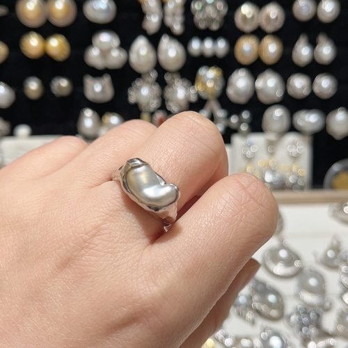 天然海水澳白无核keshi包镶戒指通体S925银包镶下开口调节