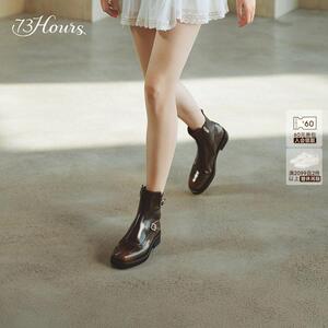 73hours女鞋邦德街冬季新款复古英伦风擦色短靴子弹力切尔西靴