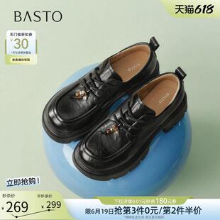 百思图2026春商场新款英伦风乐福鞋厚底牛津鞋皮鞋女单鞋BV022AM6