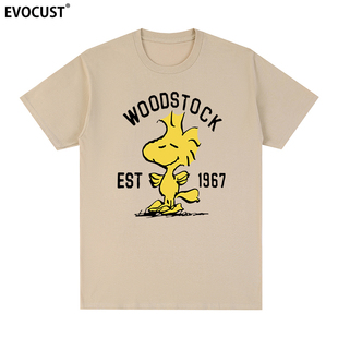 Woodstock短袖T恤小鸟1967史努比伍德斯托克卡通动漫复古情侣男女