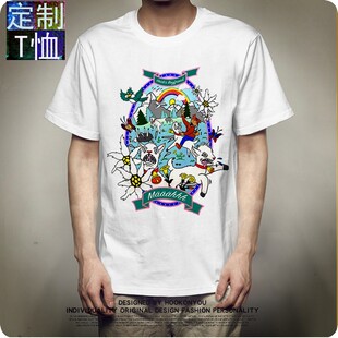 INS网红定制卡通印花疯狂的绵羊彩虹独角兽男女情侣小清新短袖T恤