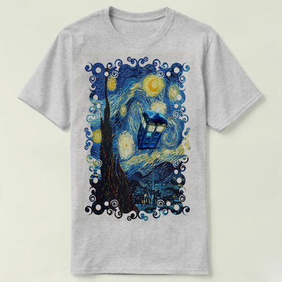 Doctorwho Blue Phone booth starry night 神秘博士 T-Shirt T恤