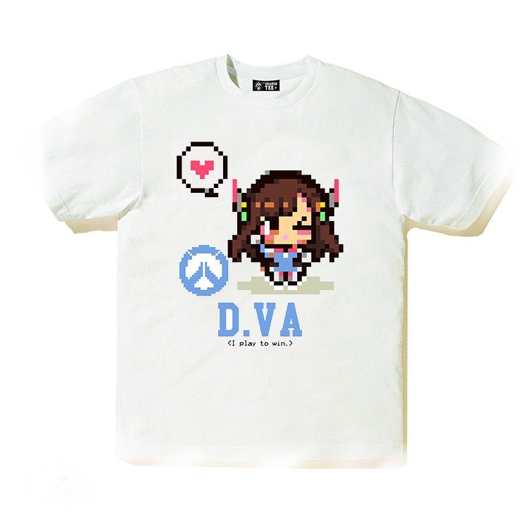 overwatch守望先锋 像素图 dva 游戏周边白色奶丝t恤男女短袖