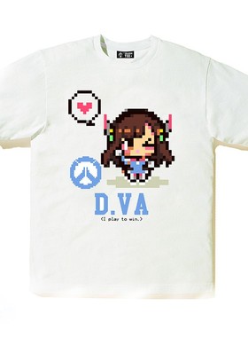overwatch守望先锋 像素图 dva 游戏周边白色奶丝t恤男女短袖