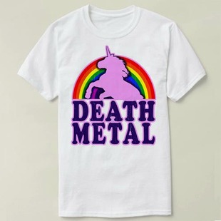 Funny Death Metal Unicorn Rainbow 个性 半袖 T-Shirt T恤 半袖