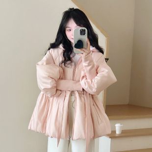 收腰90白鸭绒羽绒服女外套 25冬甜美粉色灯笼袖 糖安妮 甜心酥酪