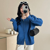 糖安妮2026春季 新品 克莱因蓝显白拉链针织毛衣女软糯宽松上衣外套