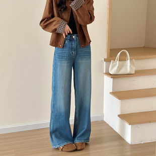 秋日暖阳 直筒裤 2025秋黑 女高腰显瘦窄版 子 蓝色牛仔裤 糖安妮