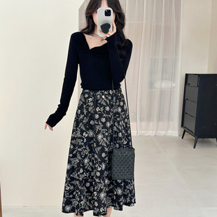 心动浅秋 两件套装 2025秋季 碎花半身裙打结针织衫 女 新品 糖安妮