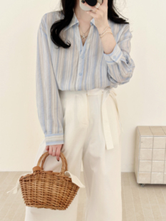 糖安妮【海盐汽水】2026法式条纹衬衫女宽松显瘦休闲百搭薄款防晒