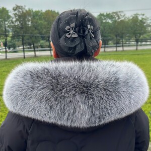 进口超大真狐狸毛领单买羽绒服派克服真毛条帽领单卖围脖男女通用