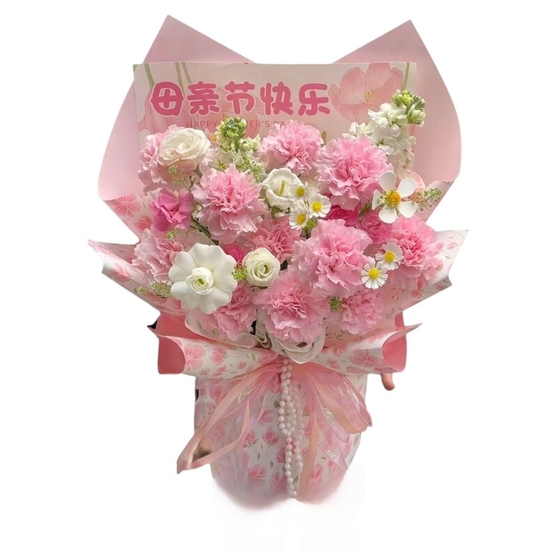 妈妈生日19朵粉康乃馨鲜花束江苏淮安盐城扬州镇江泰州店同城速递