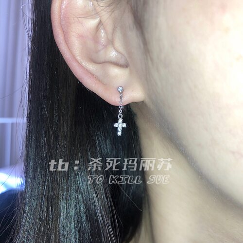 玛丽苏风女孩手工十字架mini耳钉