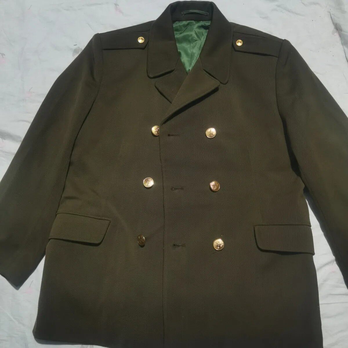 正品87女款冬常服马裤呢老款上衣毛料套装黄绿色双排扣