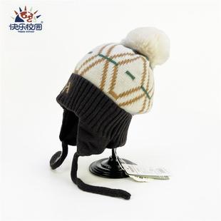 儿童针织毛线帽子男童毛球护耳帽宝宝加绒里衬美拉德韩版大童大码