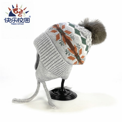 快乐校园毛线帽套装童帽纯棉里衬