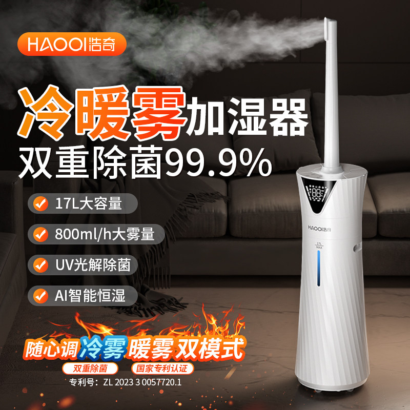 浩奇冷暖雾加湿器家用静音卧室恒湿母婴可旋转大雾量热雾蒸发喷雾