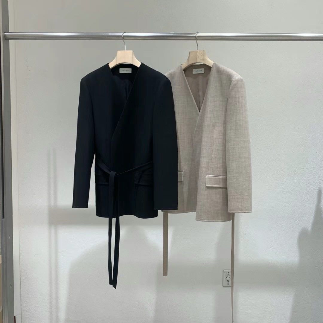 现货即韩国东大门24春statement女士羊毛93 v领腰带大衣