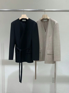 现货即韩国东大门24春statement女士羊毛93 v领腰带大衣