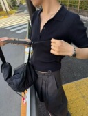 针织衫 现货 新款 简约洋气纯色翻领短袖 韩国东大门 MOHHE