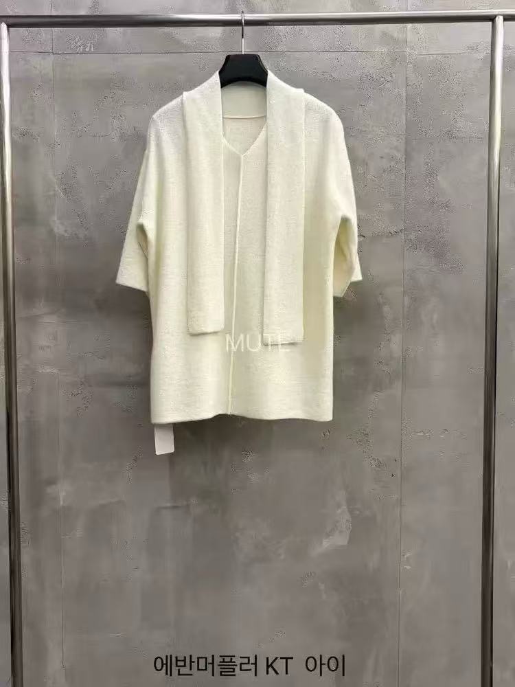 现韩国东大门MUTE女2025秋冬气质高领系带羊毛羊绒短袖针织衫