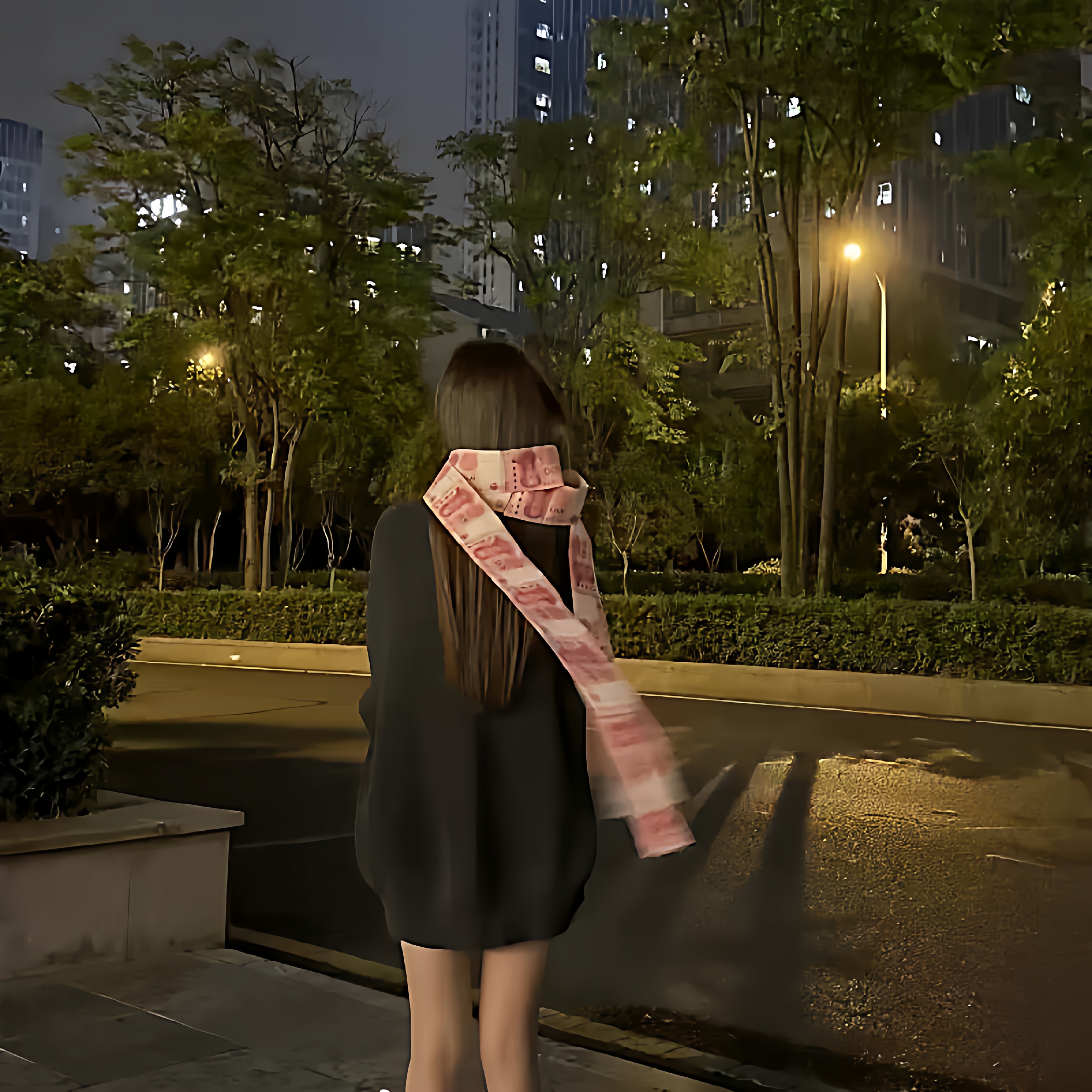 网红入冬的第一条围巾人民币钱围巾装钱袋子惊喜节日礼物diy手工